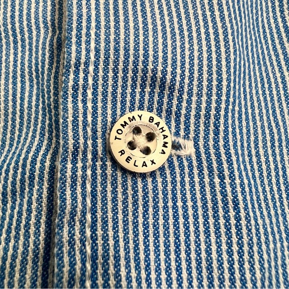 Tommy Bahama Casual Linen Blend Long Sleeve Button Up Blue White Stripes size L - Picture 7 of 11